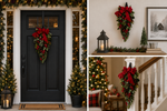 Load image into Gallery viewer, 28" Cordless Winter Holly &amp; Berries Teardrop Sconce
